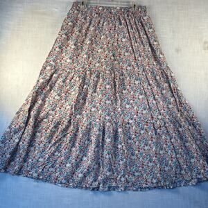Floral Print Midi Skirt - Cottage Core - Size L Flowy Comfy Pleated Layers
